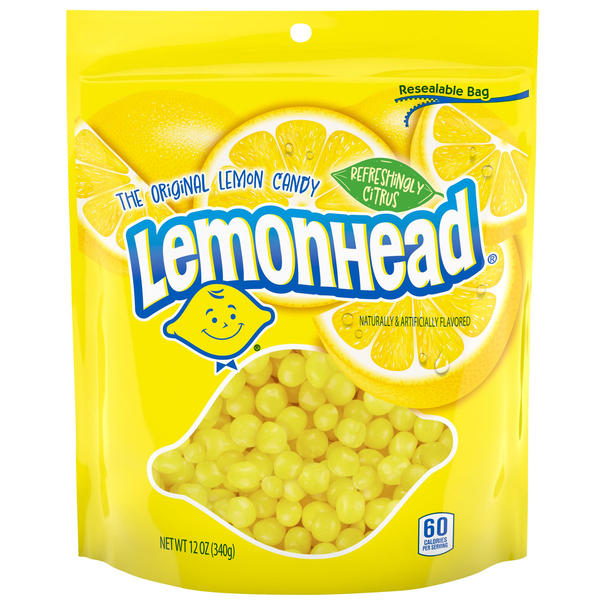 Lemonhead Hard Lemon Candy, Refreshingly Citrus, Resealable Bag, 12 oz