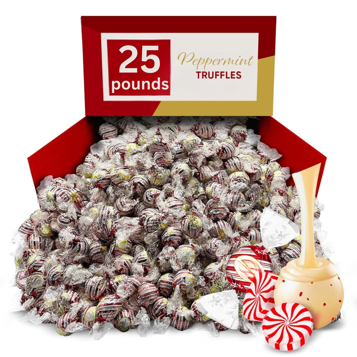 Peppermint Chocolate Truffles, Creamy Mint Filled Candy - 25 lb (Approx. 1,000 pieces)
