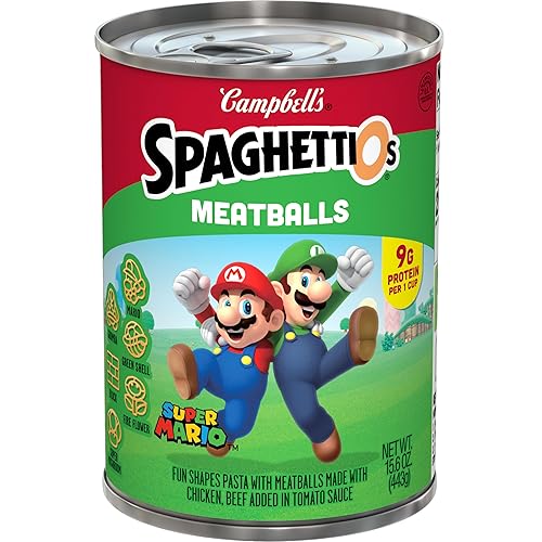 SpaghettiOs Super Mario Bros Canned Pasta with Meatballs, 15.6 oz Can