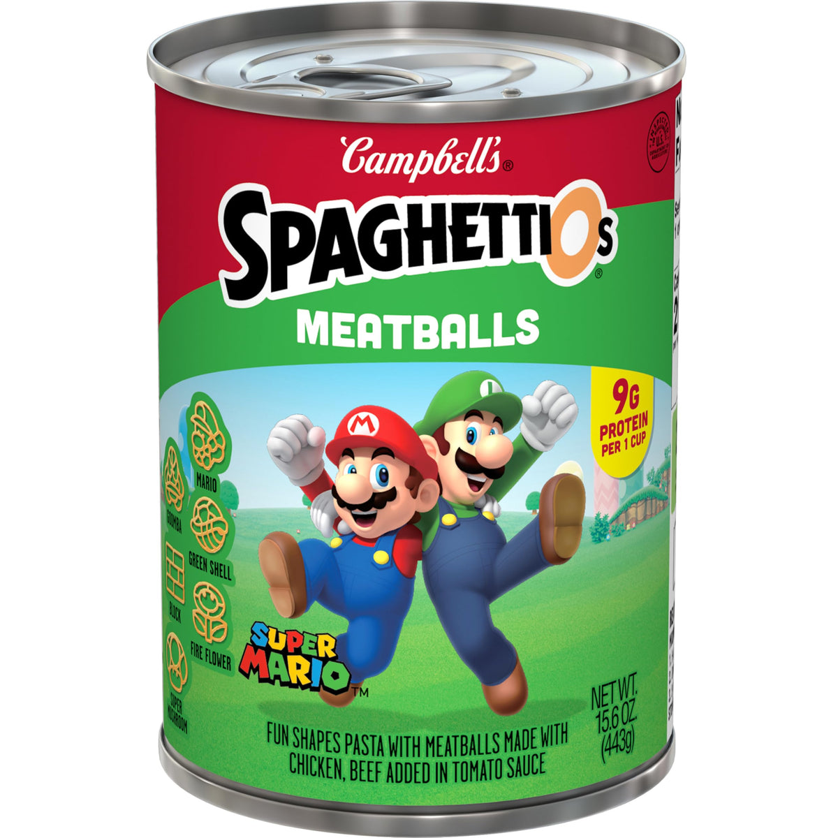 SpaghettiOs Super Mario Bros Canned Pasta with Meatballs, 15.6 oz Can