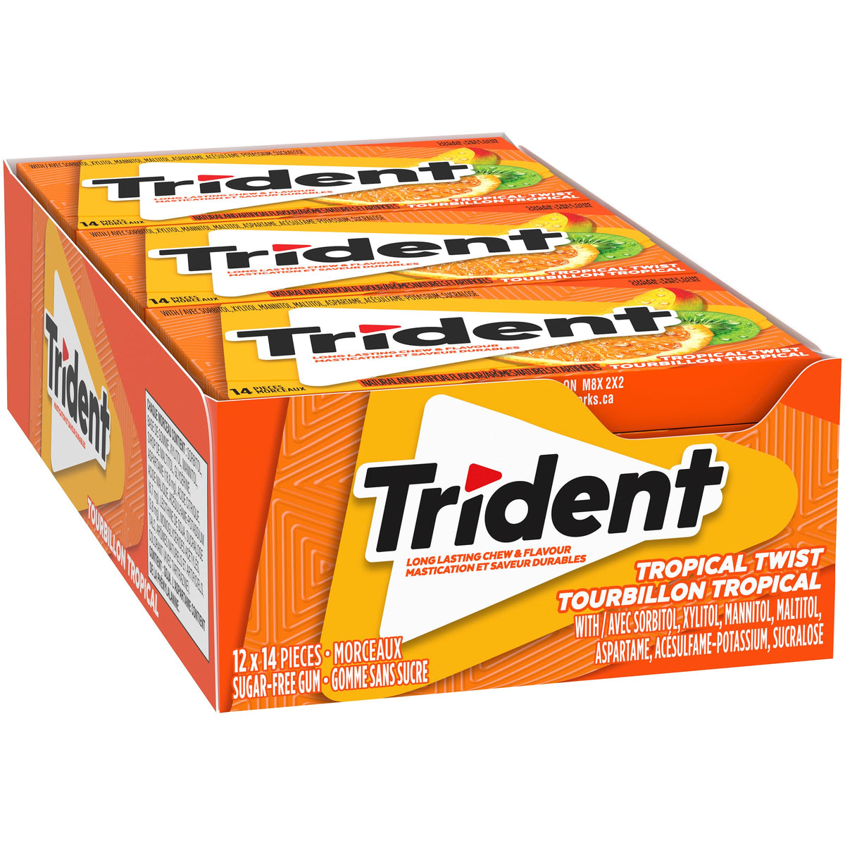 Trident Sugar Free Tropical Twist Gum Superpak, 12 Pack (14 Pieces Each) {Imported from Canada}