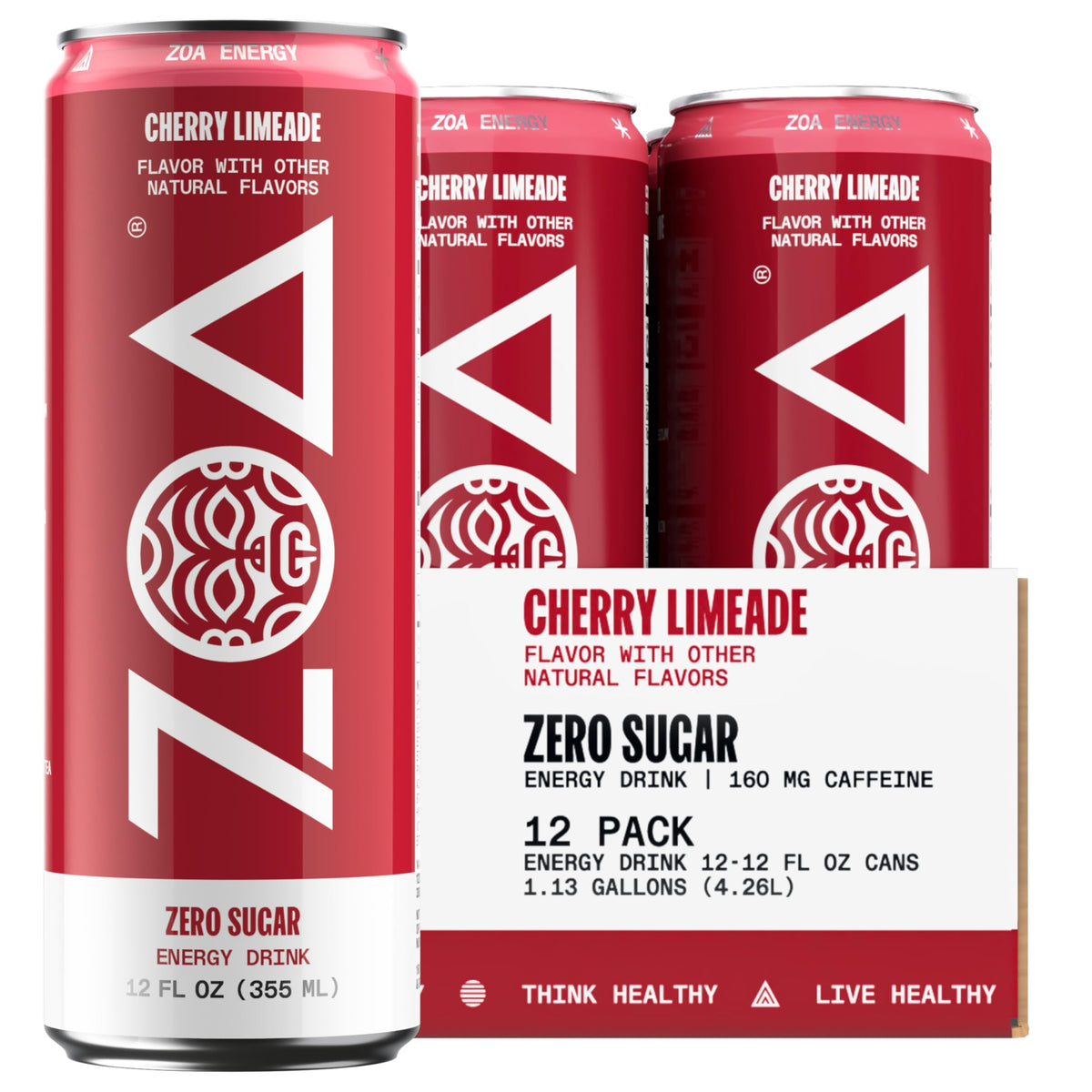 ZOA Zero Sugar Energy Drinks - Cherry Limeade | Healthy Energy Formula with Natural Caffeine, Daily Vitamin C, Essential B-Vitamins | Gluten-Free