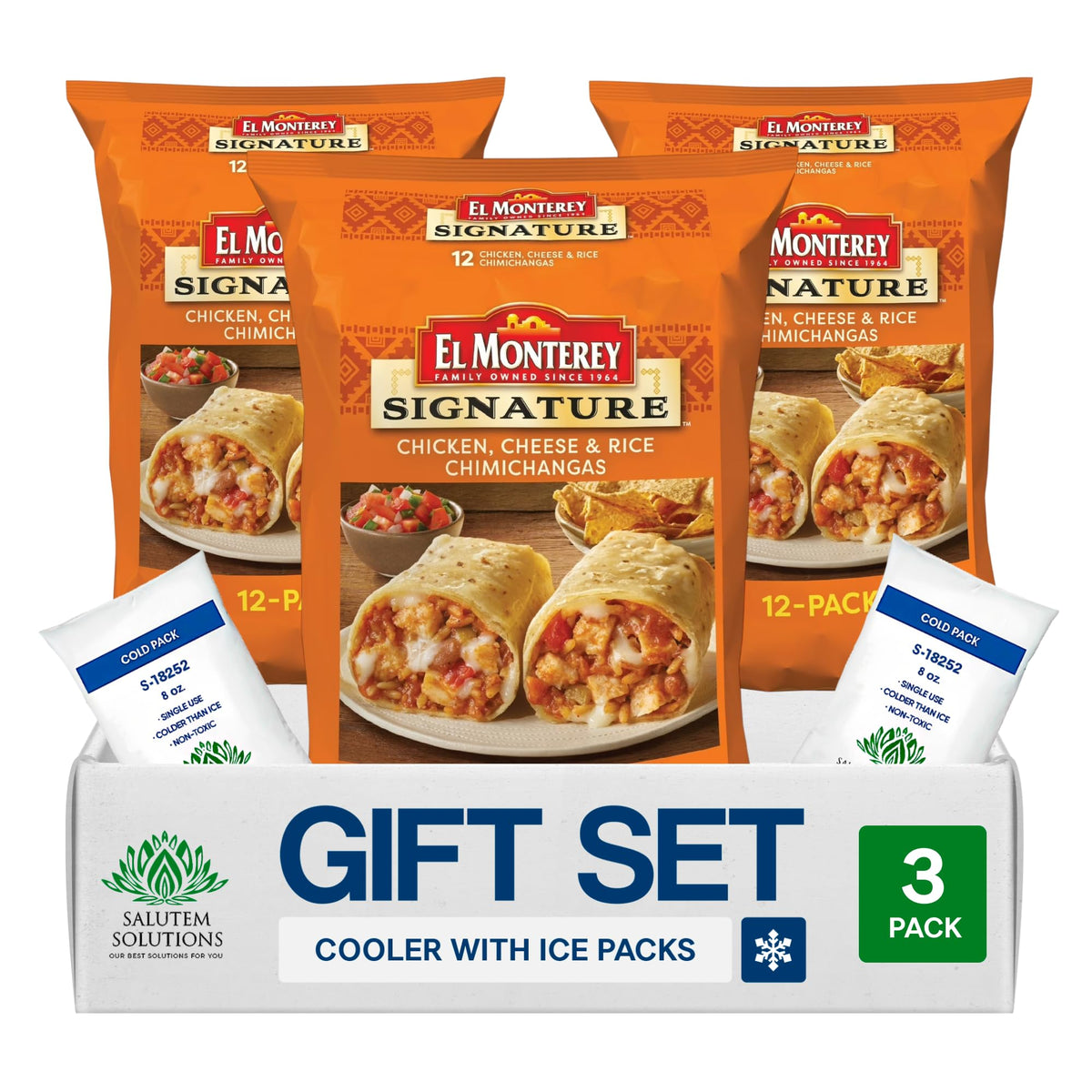 Salutem Vita - Chicken Cheese Rice Chimichangas, Frozen Mexican Food Gift Set, 54 oz - Pack of 3