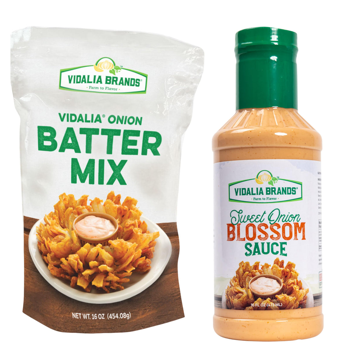 Vidalia Brands Sweet Onion Batter Mix (16 ounce) Box And 16 ounce Bottle of Blossom Sauce