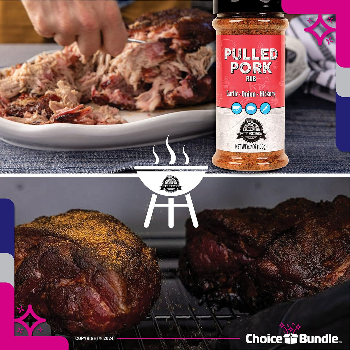 Pit Boss Pulled Pork Premium BBQ Barbecue Mixed Seasoning Spice & Rub Rub 4 pk Choice Bundle (26.8 oz) + Guide & Keychain Bottle Opener (6 Items)!