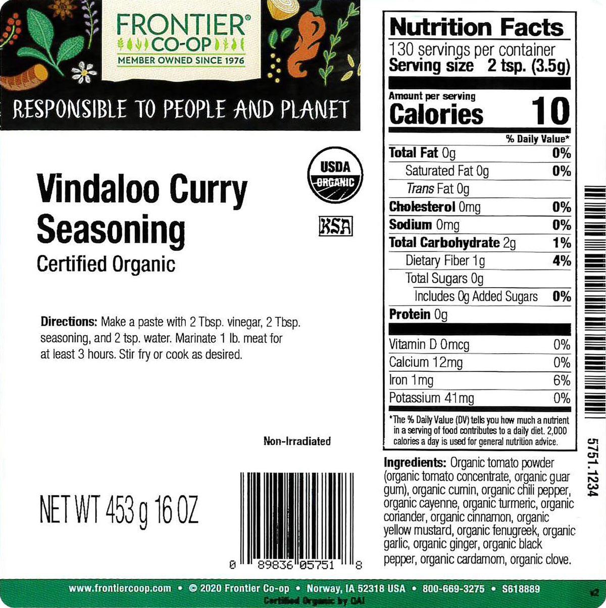 Frontier Co-op Organic Vindaloo Curry Seasoning 1lb