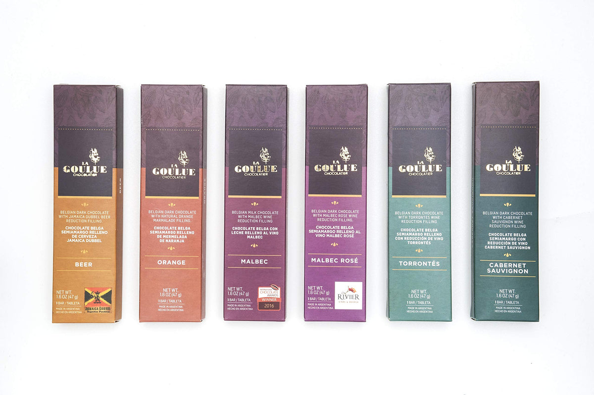 La-Goulue-Chocolatier Gourmet Dark Chocolate Bars - Infused with Wine Varietal, Artisan Belgian Chocolate Selection with Cabernet Sauvignon, Malbec