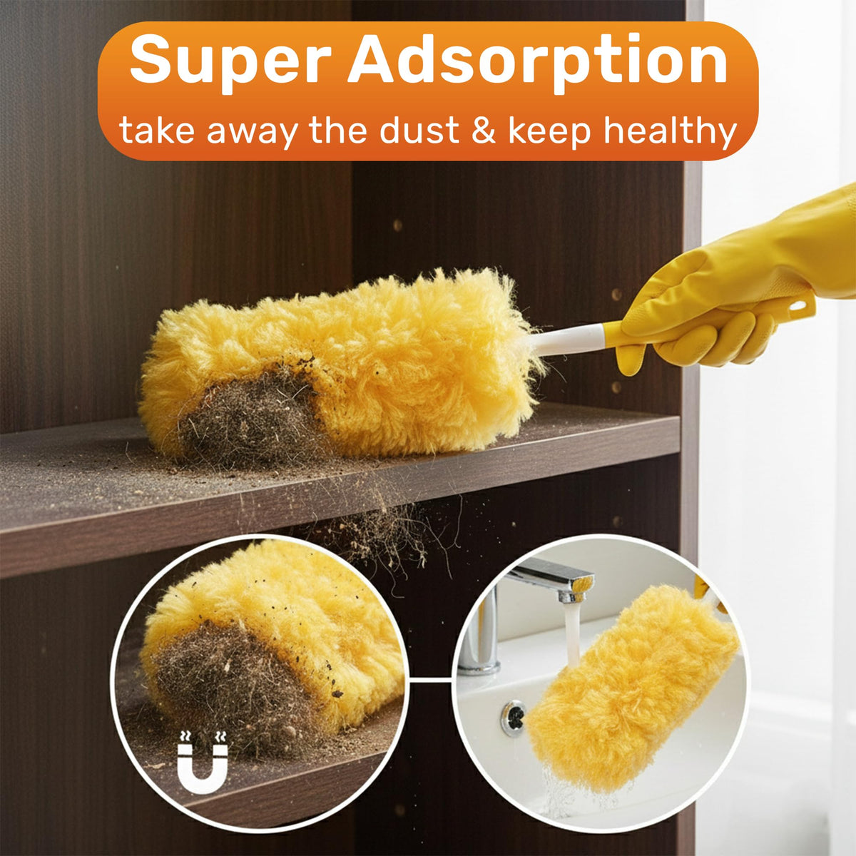 Inaloon Heavy Duty Duster Refills 30 Pack, 360° Multi Surface Feather Dusters Kit with Extendable 3FT Handle, Disposable Microfiber Dusters