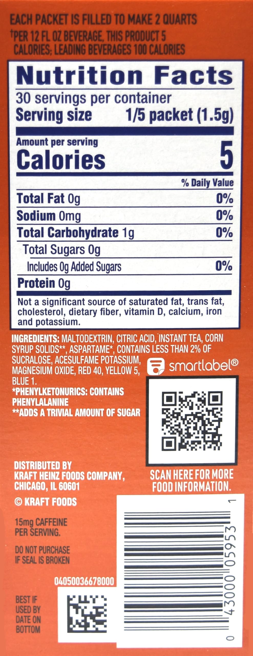 Crystal Light Sweet Tea Drink Mix, 12-Quart 1.56-Ounce Canister (Pack Of 18)