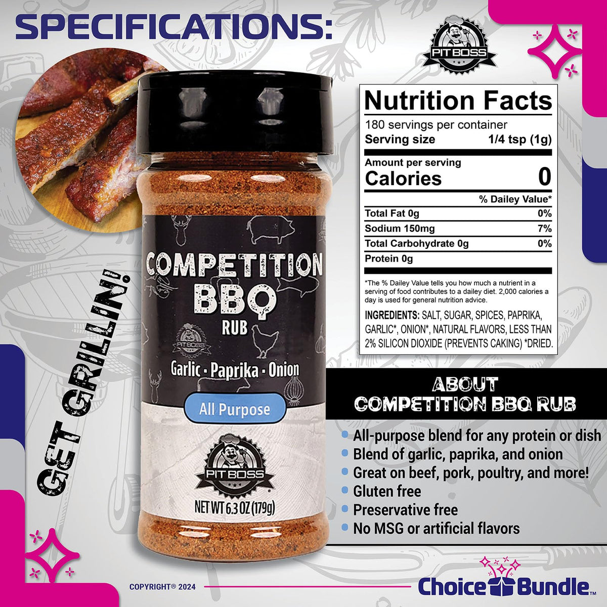Pit Boss Competition BBQ All Purpose AP Premium Barbecue Mixed Seasoning Spice & Rub 4 pk Choice Bundle (25.2 oz) + Guide & Keychain Bottle Opener (6