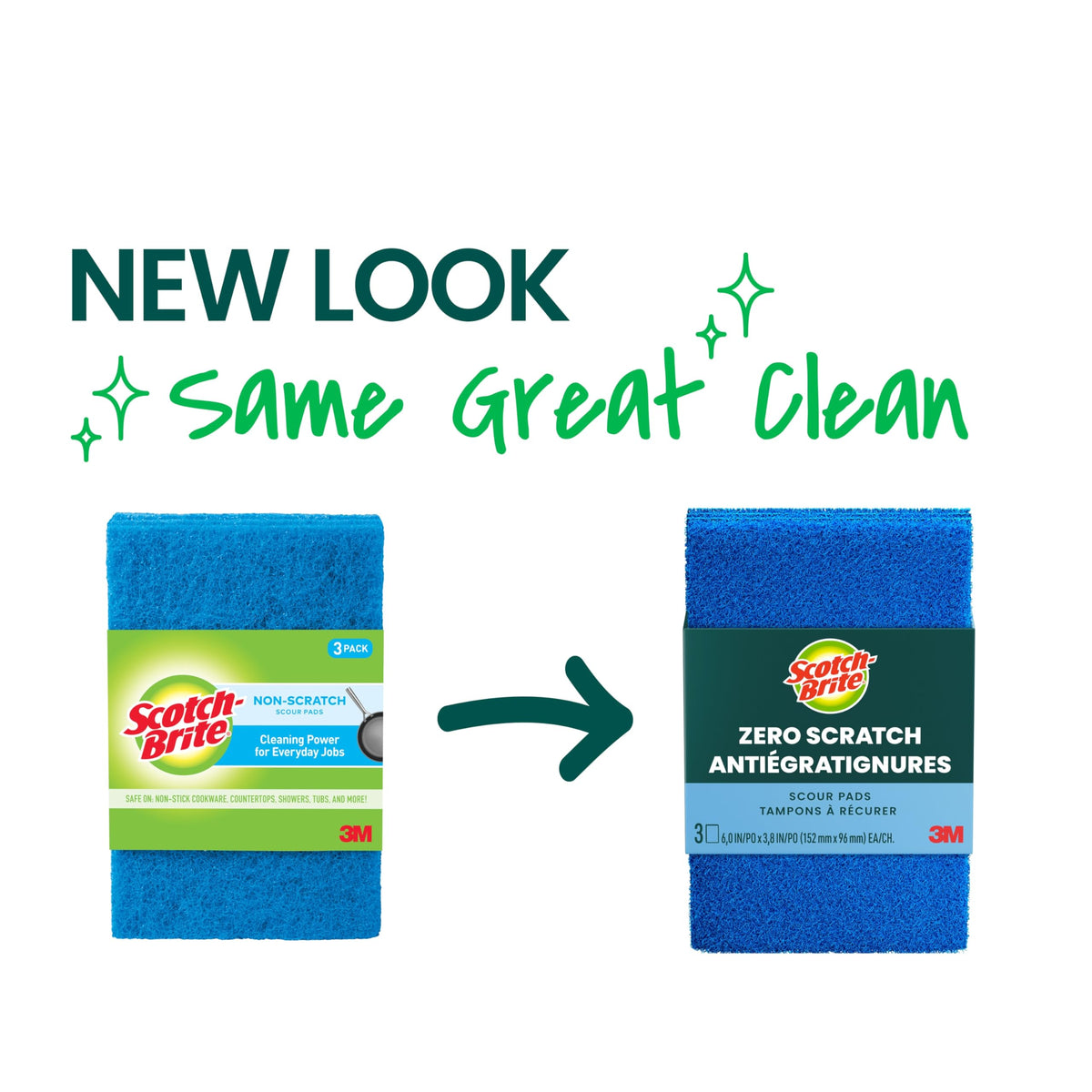 Scotch-Brite Zero Scratch Scouring Pad, Effective + Gentle Dish Scrubber for Household Cleaning, 3 Scrub Pads for Dishes, Nonstick Pots and Pans