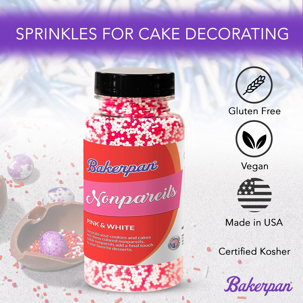 Bakerpan Blue and White Jimmies Sprinkles - 4.3 Ounces Sprinkles for Cake Decorating - Edible Blue Sprinkle for Cupcakes, Ice Cream, Cake Decorations