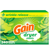 Gain Dryer Sheets Plus Wrinkle Release, Original Scent, 240 Count, Wrinkle Reducing Anti Static Laundry Sheet