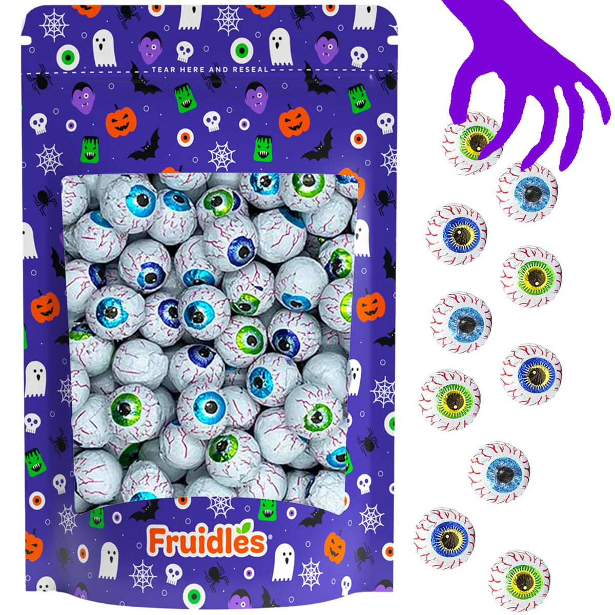 2 Pounds Halloween Double Crisp Chocolatey Eyeballs - Individually Wrapped Googly Eye Balls in Multicolor Foils for Trick-or-Treating, Party Favor Bag