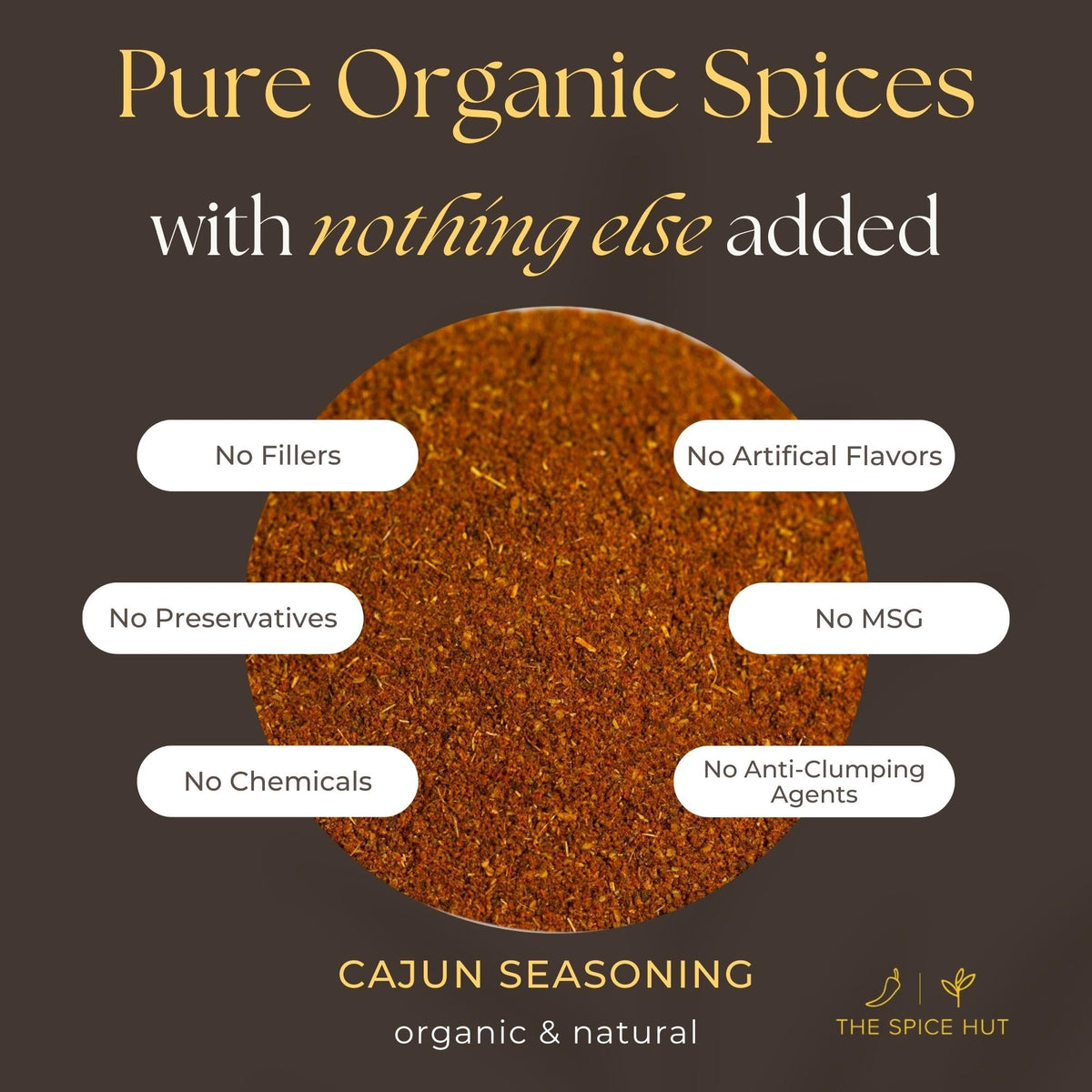 Spice Hut - Cajun Seasoning Mix Organic, No Salt, Louisiana Spice Blend for Cooking Flavorful Southern Soul Food, Turkey, Fries, Meat, Veggie Dishes