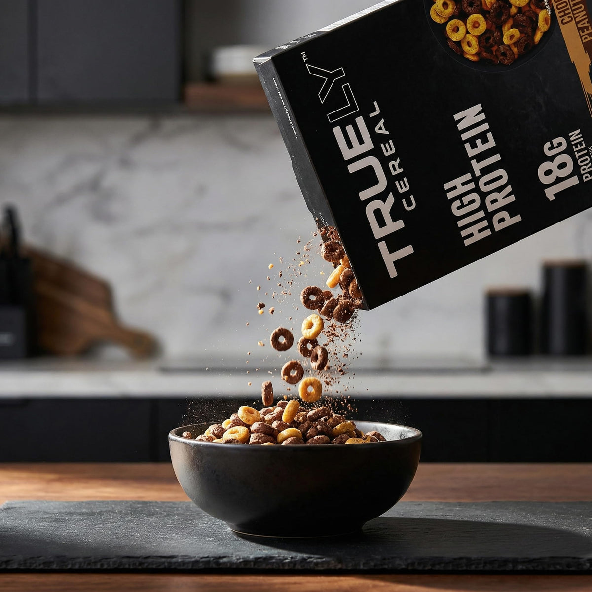 Truely Cereal Chocolate Pb - 2 Pack 7.05 oz Boxes - Protein for Breakfast - High Protein Snack - Protein Option - Truely Cereal with a Random Item