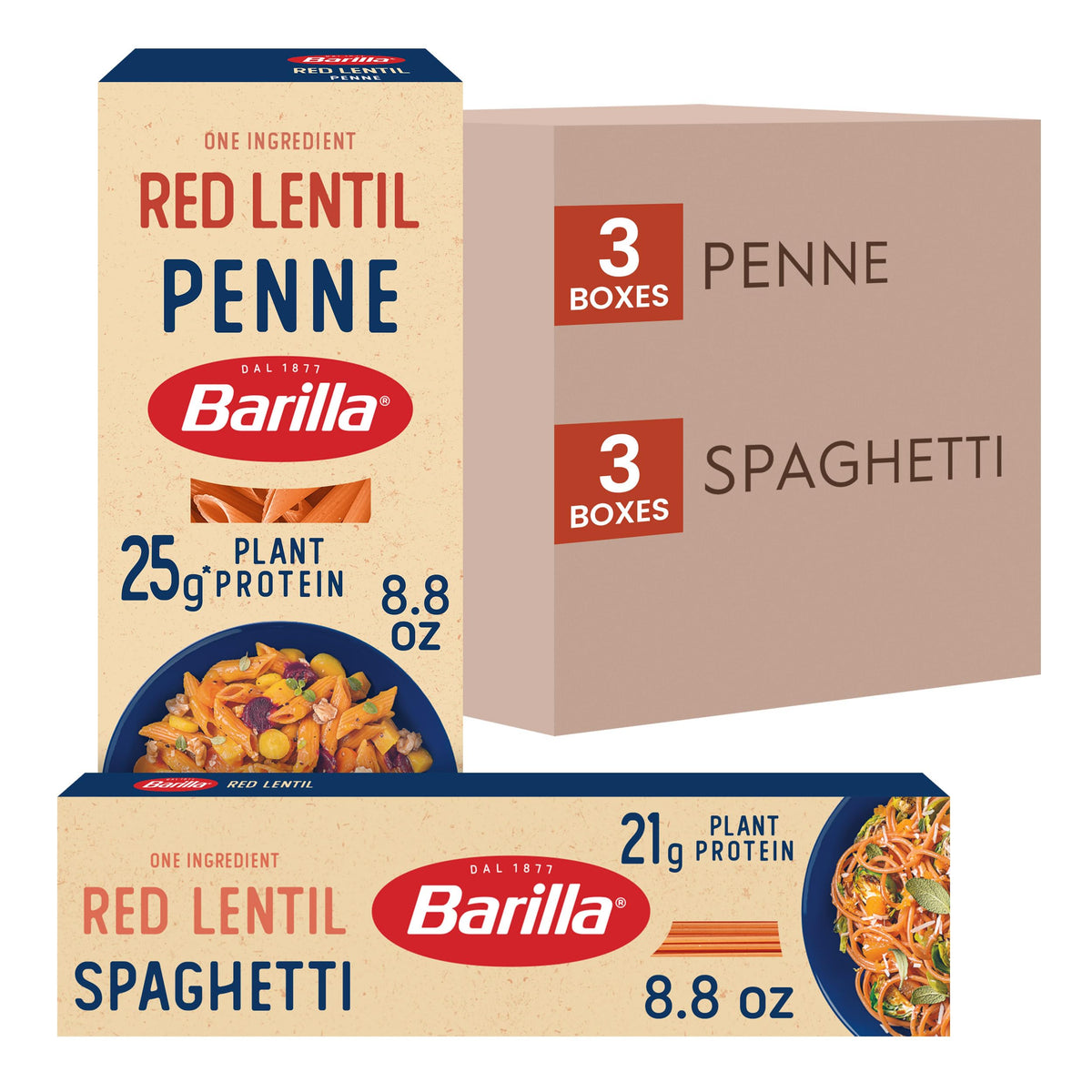 Barilla Red Lentil Spaghetti & Penne Pasta Variety Pack, 8.8 oz (Pack of 6) - Gluten Free, Non GMO & Kosher - Plant Based Protein