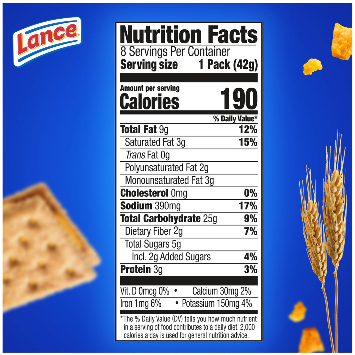 Lance Sandwich Crackers, Whole Grain Cheddar Cheese, 8 Ct Box
