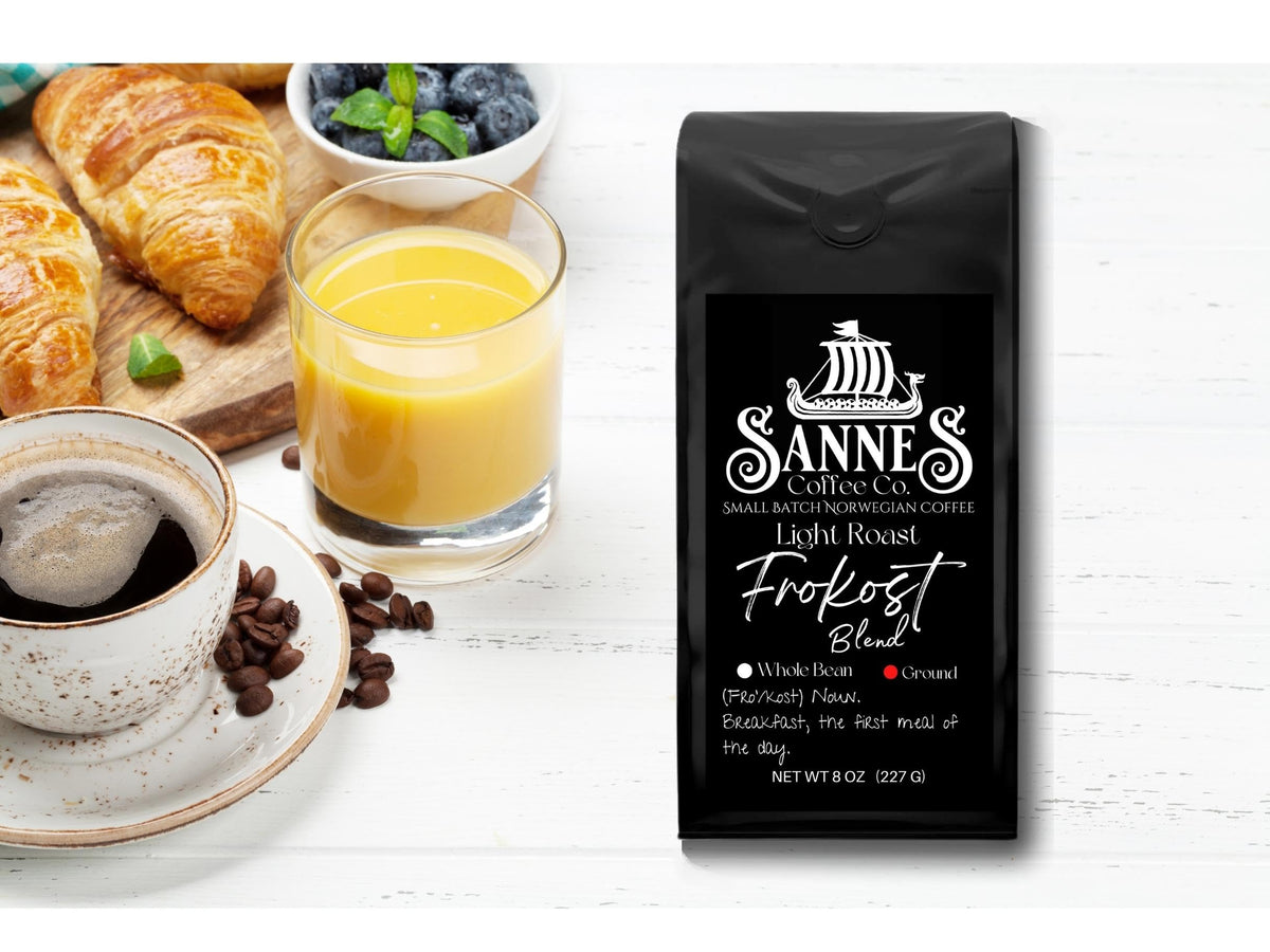 Sannes Coffee Co. Norwegian Coffee-Frokost Blend Light Roast Coffee-Smooth Never Bitter-Resealable bag (Whole Bean, 8 oz)