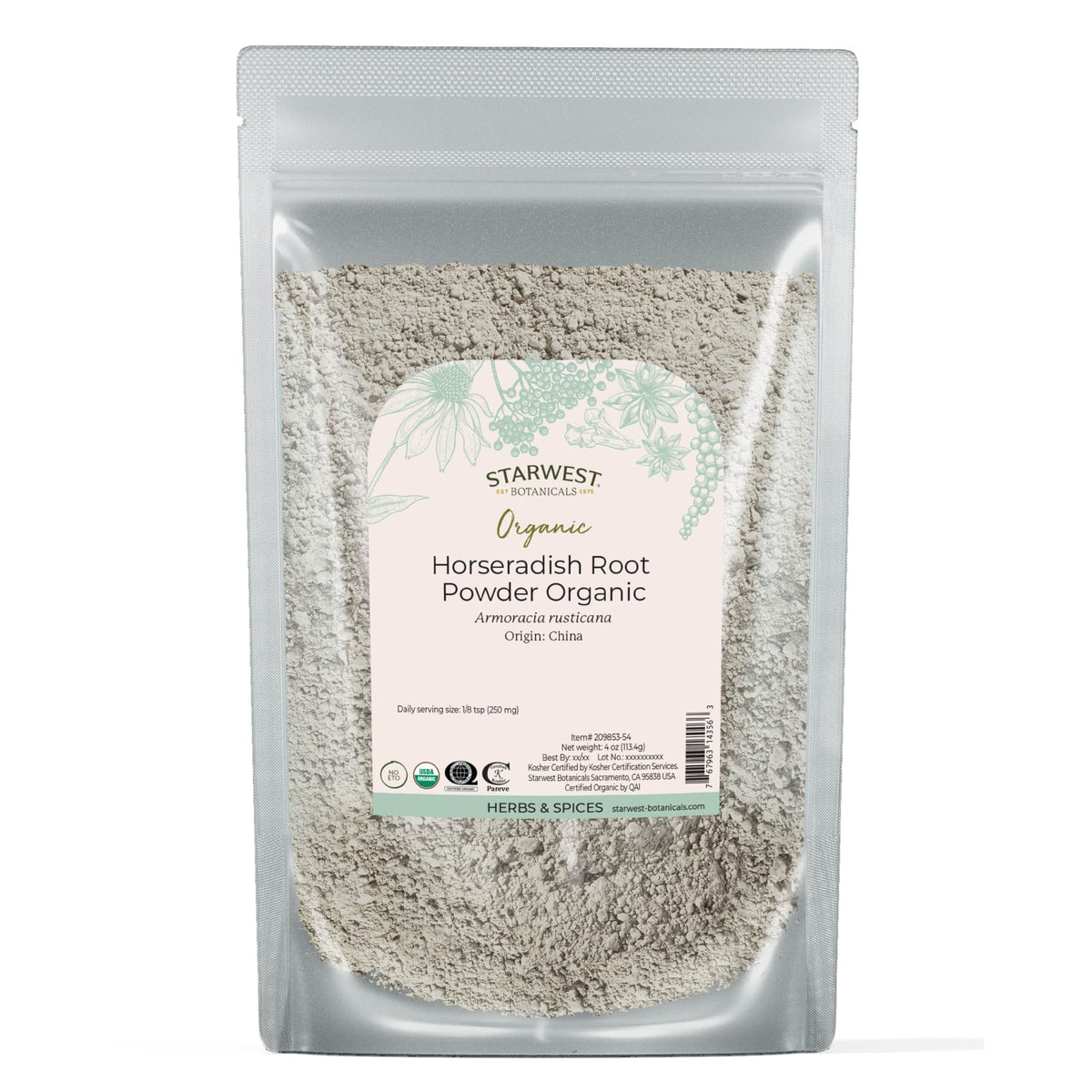 Starwest Botanicals Organic Horseradish Root Powder - Dried Seasoning Spice for Meats, Seafood, & Sauces, Finely Ground, Spicy & Savory, Certified