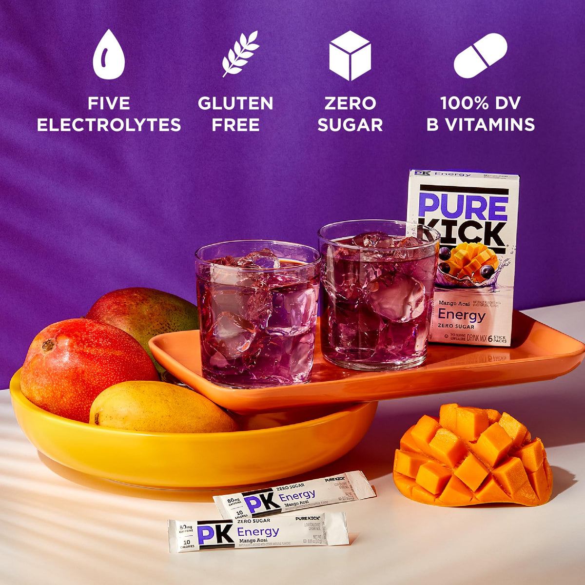 Pure Kick Energy Singles To Go Drink Mix, Mango Acai, 72 Packets