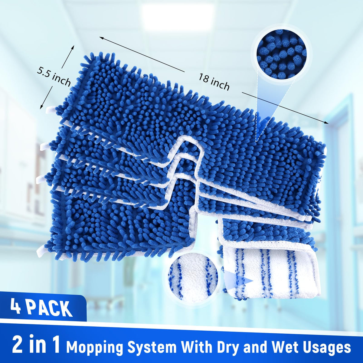 4 Pack Microfiber Flip Mop Refills,Compatible with O-Cedar Dual Action Mop,Replacement Mop Heads for Dry/Wet Use,Machine Washable.