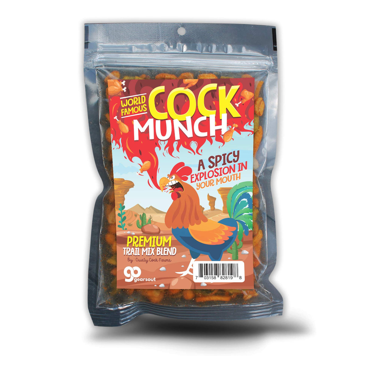 Cock Munch Spicy Trail Mix - Funny rooster and flames design - Edible gifts for men - Spicy mix, Made in the USA