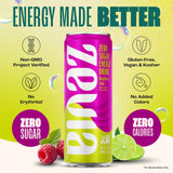 Zevia Zero Sugar Energy Drink, Raspberry Lime, 12 oz Cans (12-Pack) - Naturally Sweetened, Zero Calorie Sugar Free Energy - Non-GMO Project Verified