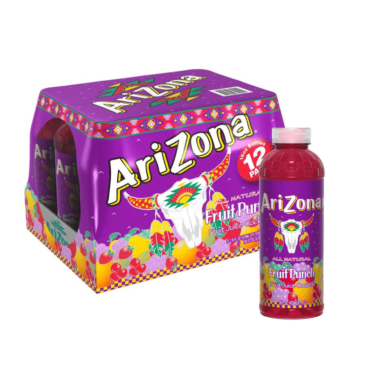 AriZona Fruit Punch - Fruit Juice Cocktail - 16 Fl Oz (Pack of 12)