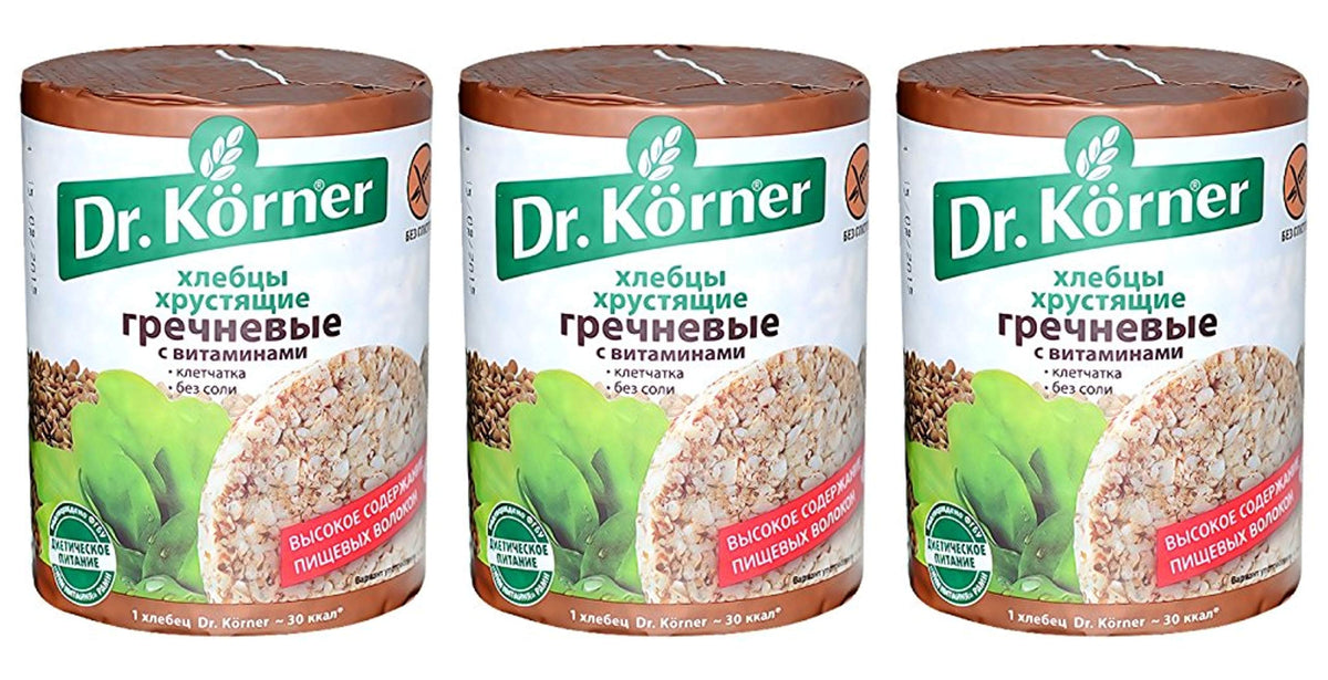 Dr. Korner Buckwheat Crispbread Puffed Cakes Gluten Free Vegan, 3.53 oz / 100 g (Pack of 3)