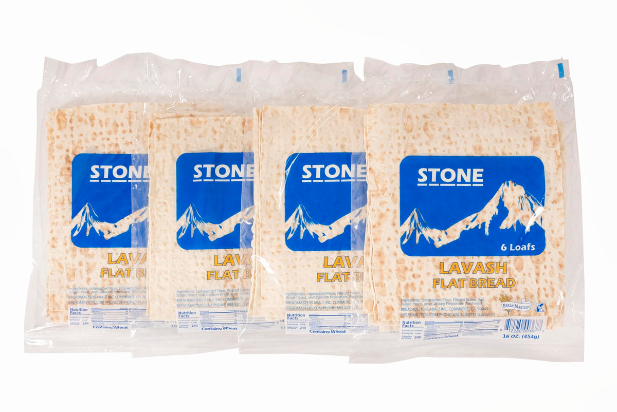 Stone Lavash Flat Bread 4 Packs of 6 (24 Total) No Cholesterol, Fat Free, Vegan, Kosher