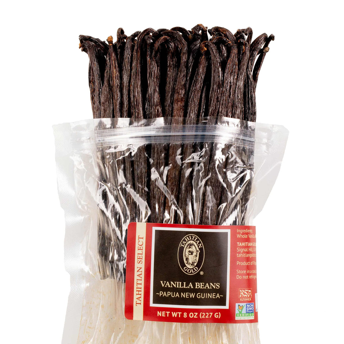 Tahitian Gold - Premium Gourmet Grade Vanilla Beans From Papua New Guinea - Non-GMO Project Verified - Tahitian Select, 8 Oz Bag