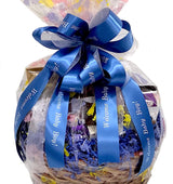 Hand-Crafted 22 Piece customizable chocolate gift basket of gourmet chocolates, cookies, and crunches. Tasty treats selected for businesses, clients