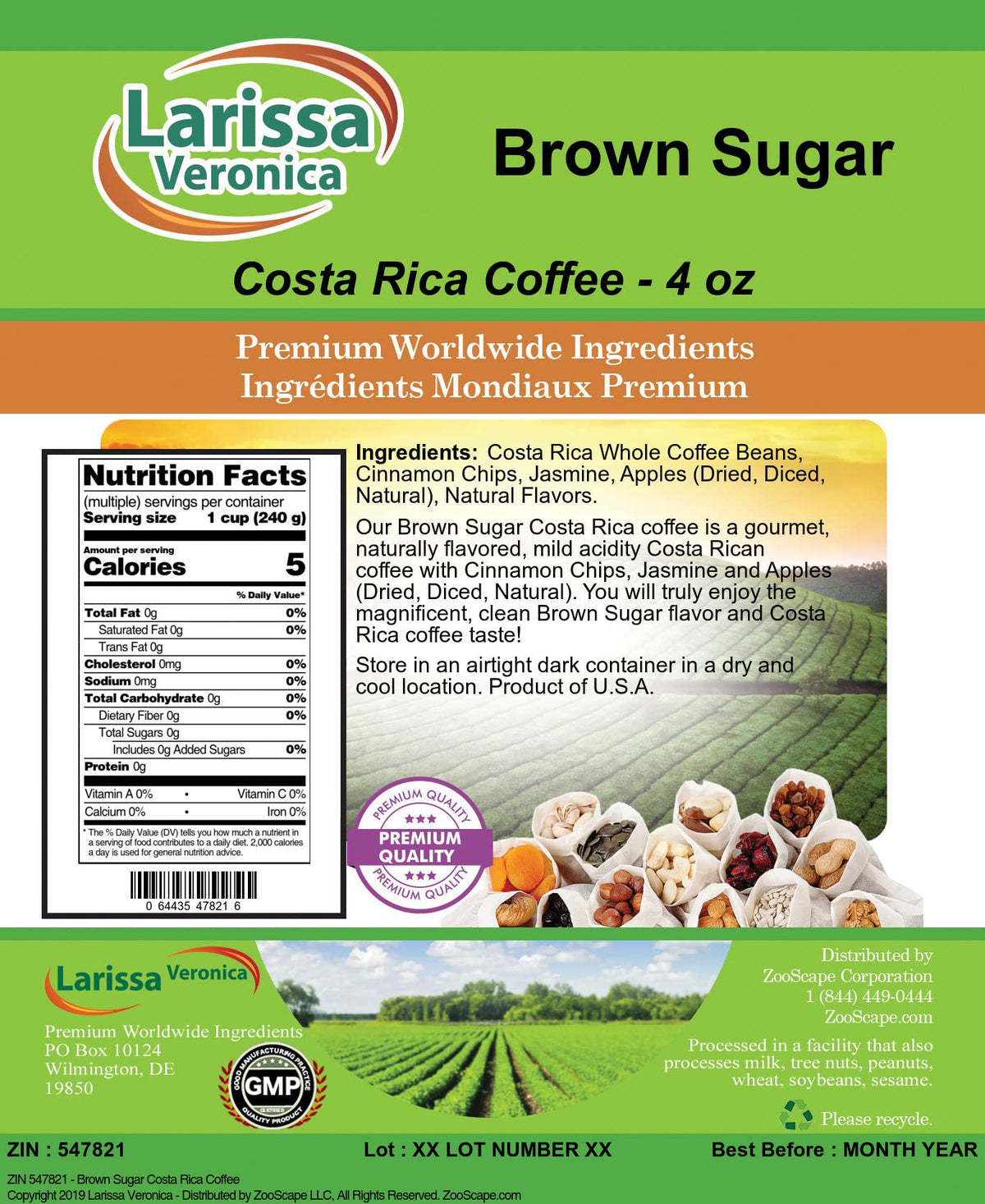 Brown Sugar Costa Rica Coffee (Gourmet, Naturally Flavored, Whole Coffee Beans) (4 oz, ZIN: 547821)