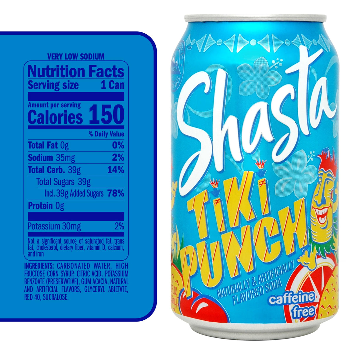 Shasta Tiki Punch | 12-Pack of 12oz Cans | Tropical Fruit Punch Flavor | Sweet & Bold | Caffeine-Free