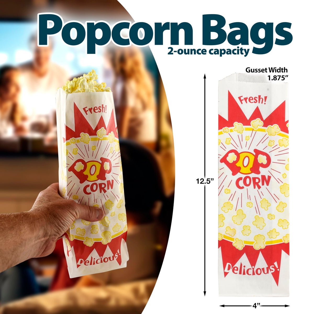2 oz. Jumbo Popcorn Bag, Burst Design, 1000 per Case