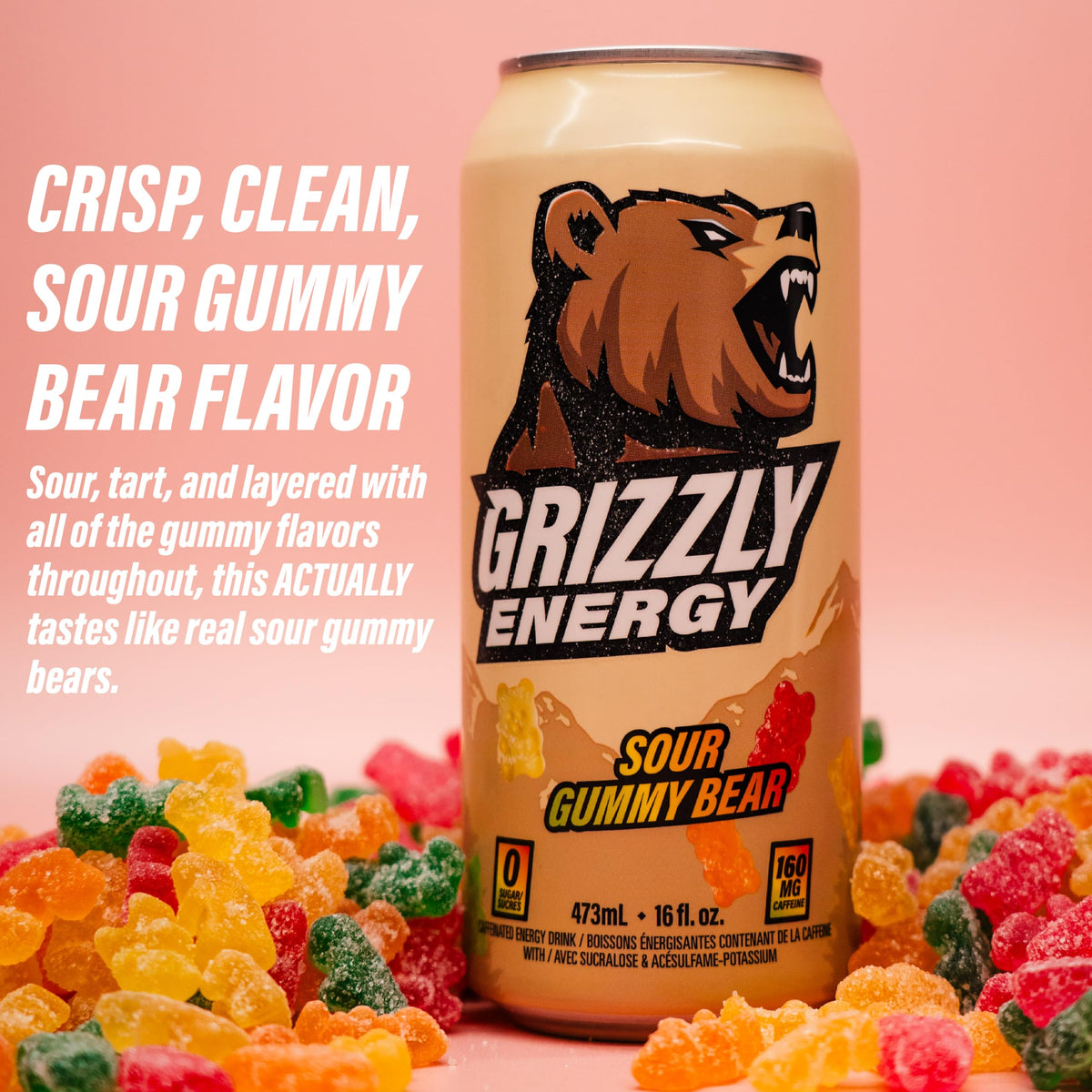 GRIZZLY Energy Drink, Root Beer, 160mg Caffeine, Zero Sugar, 16oz 12pk