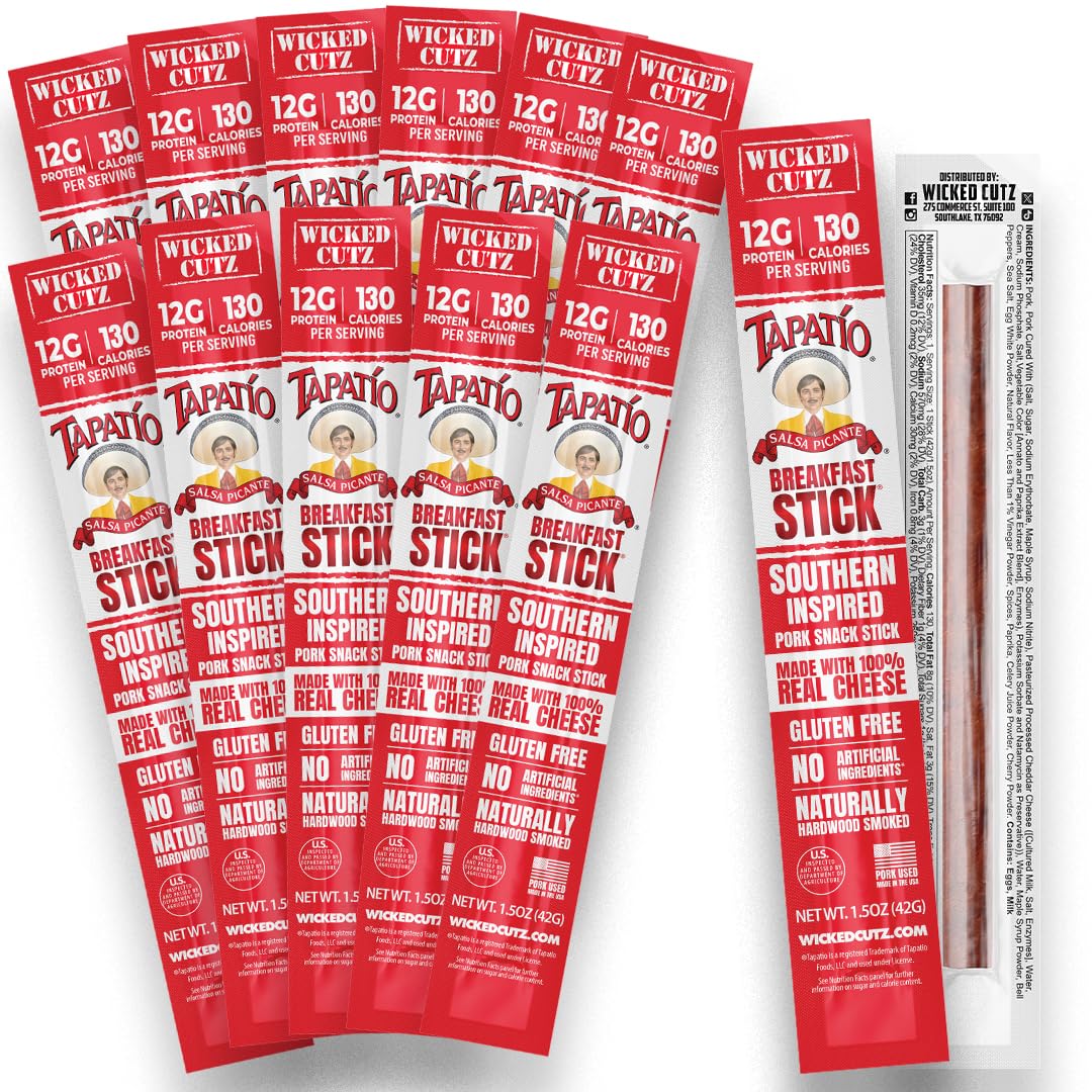 Wicked Cutz Southern Style Tapatio Breakfast Sticks, 12g Protein, 12 Sticks
