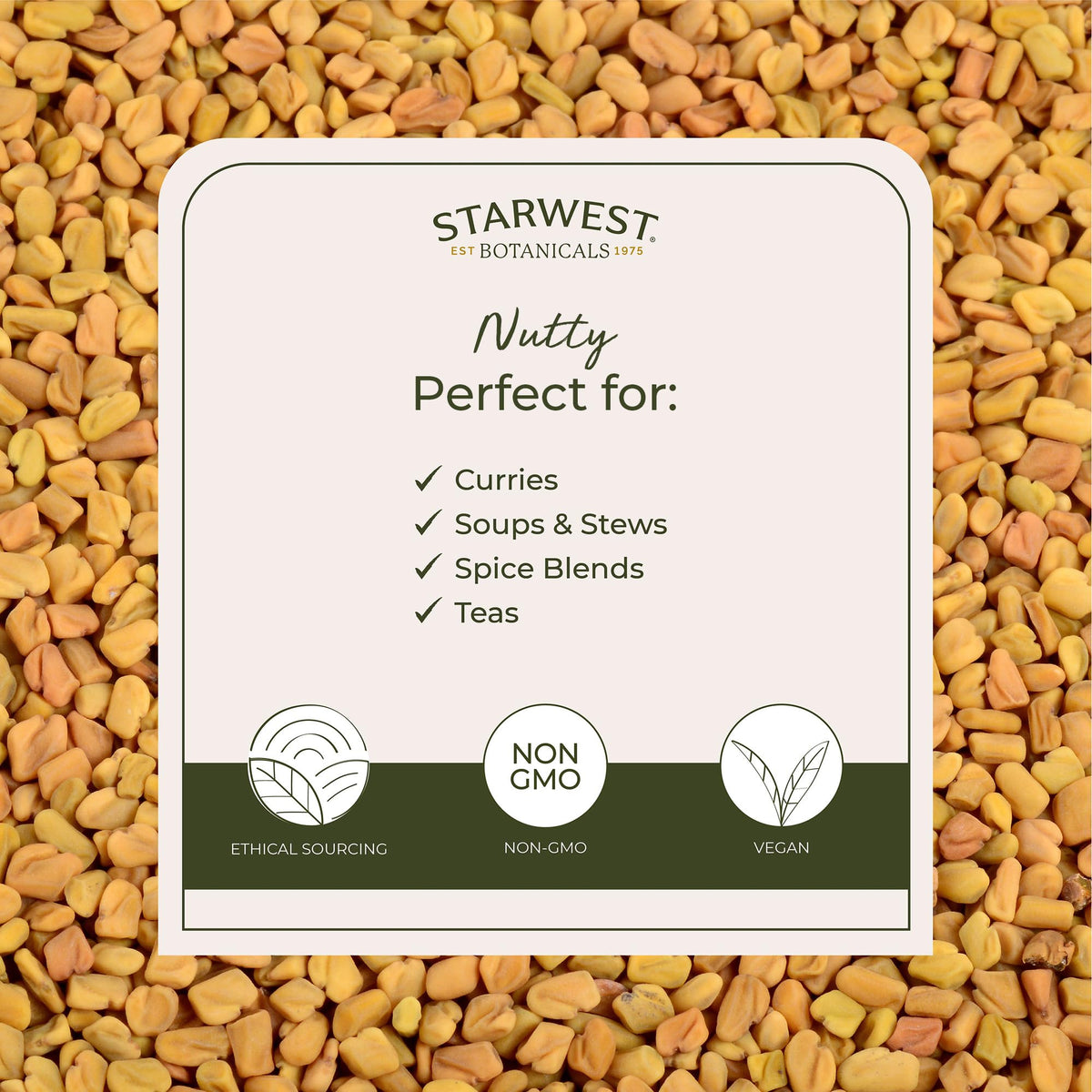 Starwest Botanicals Whole Fenugreek Seeds Organic - Seasoning Spice for Cooking, Use in Tea, Curry, or Natural Herbal Blends, Certified Kosher