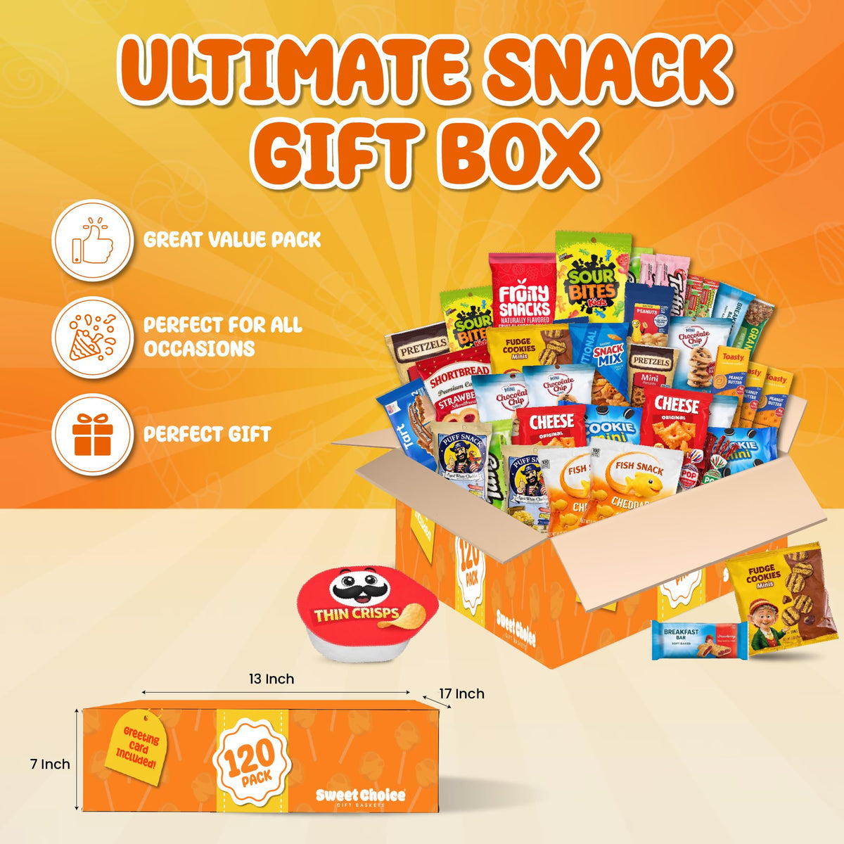 Snack Box Variety Pack (120 Count) - Bulk Snacks Variety Pack for Adults, Kids and Teens - Chips, Cookies and Bars - Graduation Gift, Office Snacks