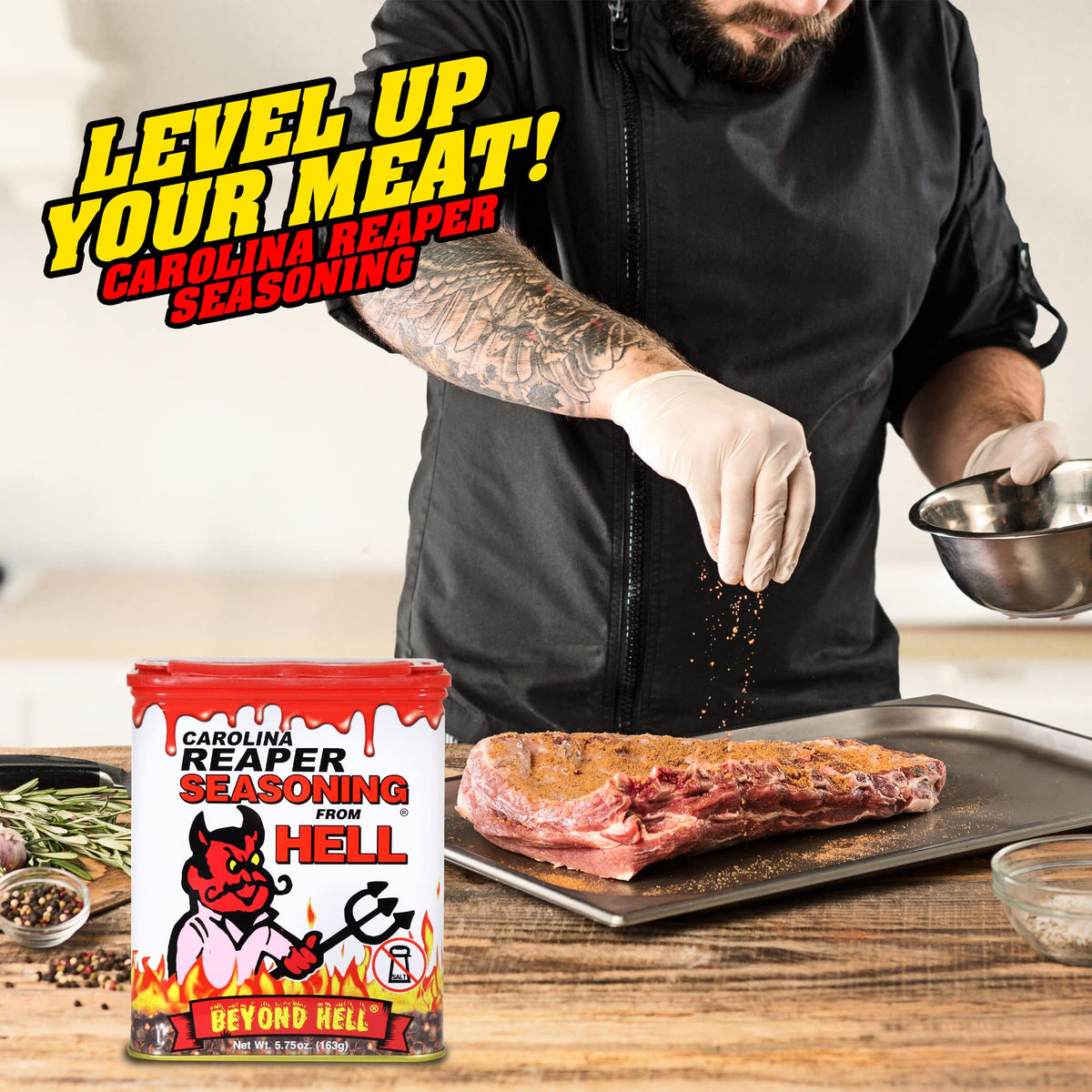 Carolina Reaper Seasoning From Hell - 5.25 oz. - SALT FREE Premium Gourmet Spicy Hot Carolina Reaper Seasoning for Buffalo Wings, Steaks, Chicken