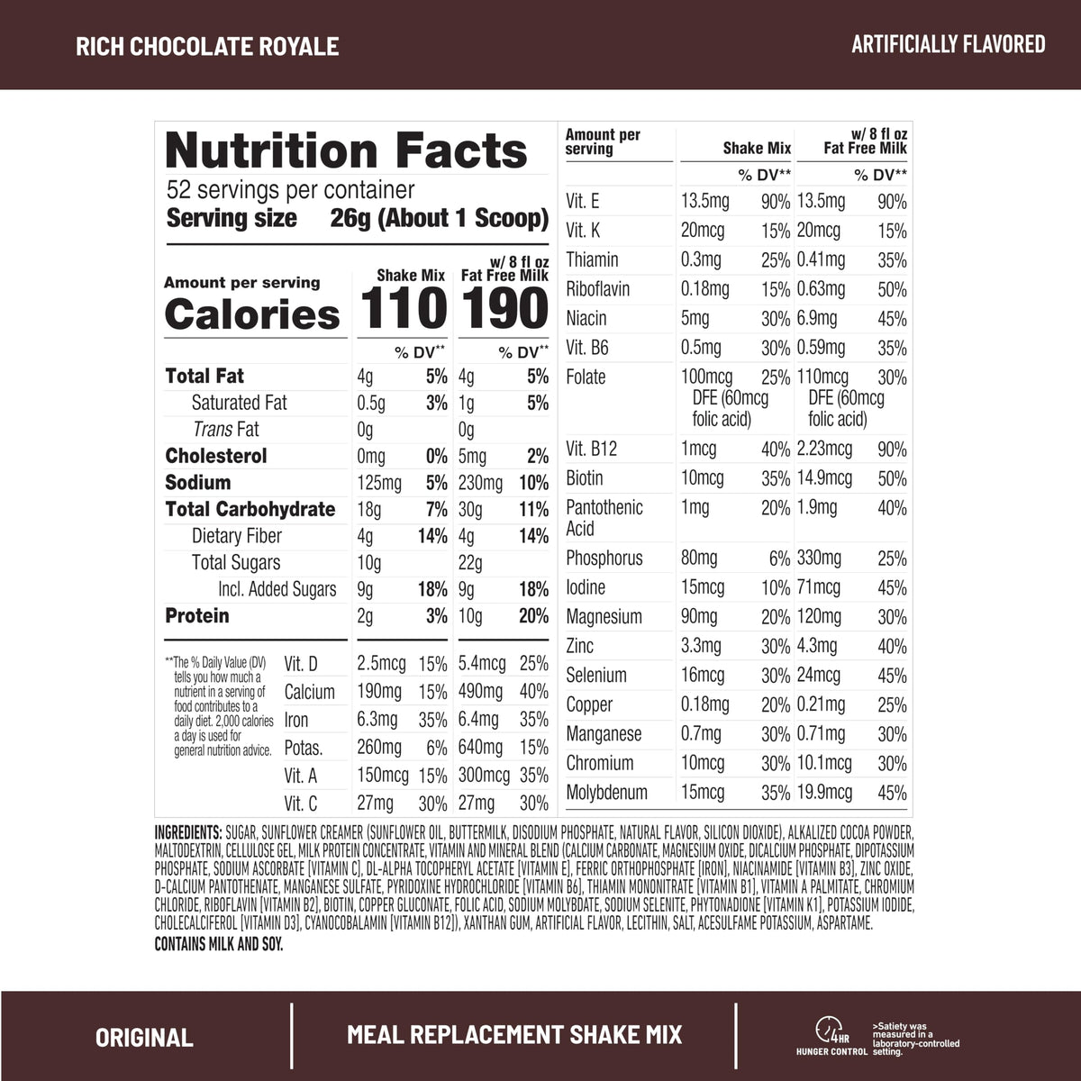 SlimFast Meal Replacement Powder, Original Rich Chocolate Royale, Weight Loss Shake Mix, 10g of Protein, 52 Servings (Packaging May Vary)