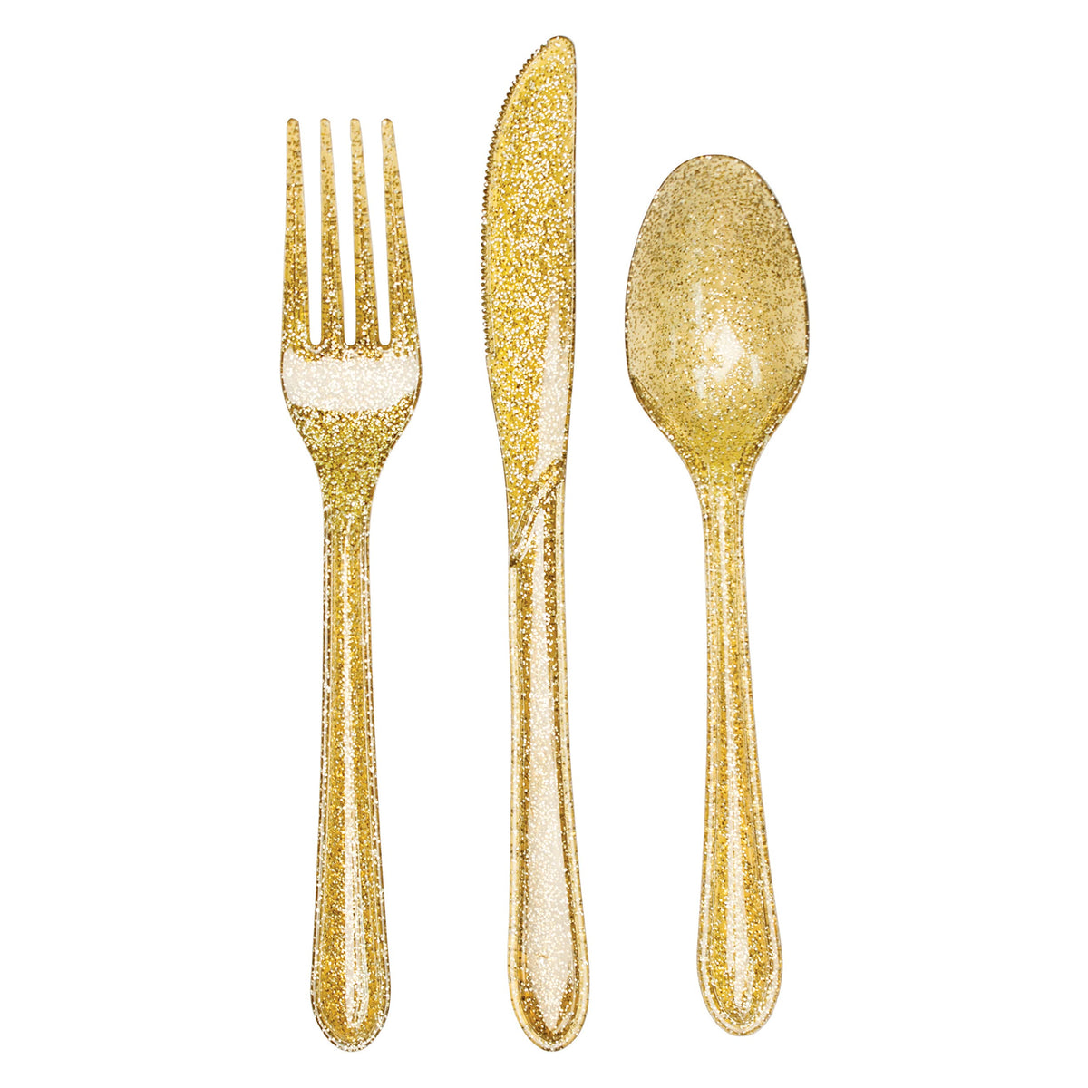 Creative Converting Glitter Assorted Plastic Cutleries, Gold