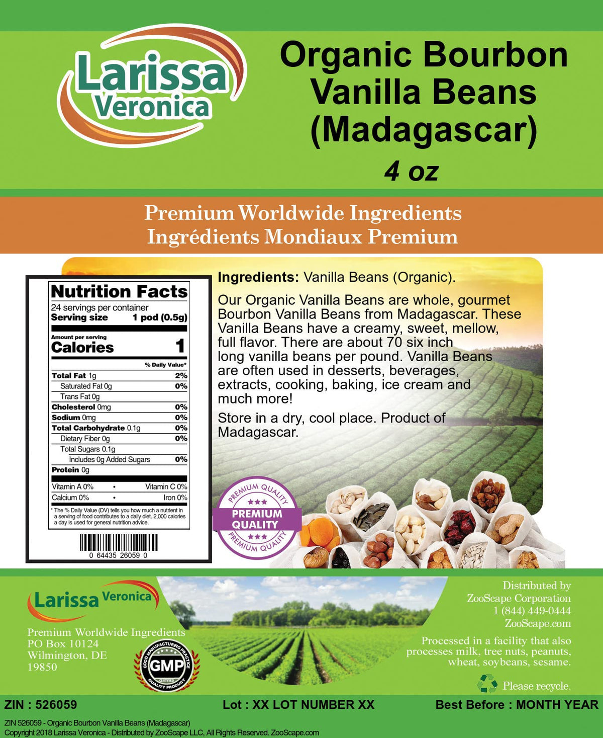 Organic Bourbon Vanilla Beans (Madagascar) (4 oz, ZIN: 526059)