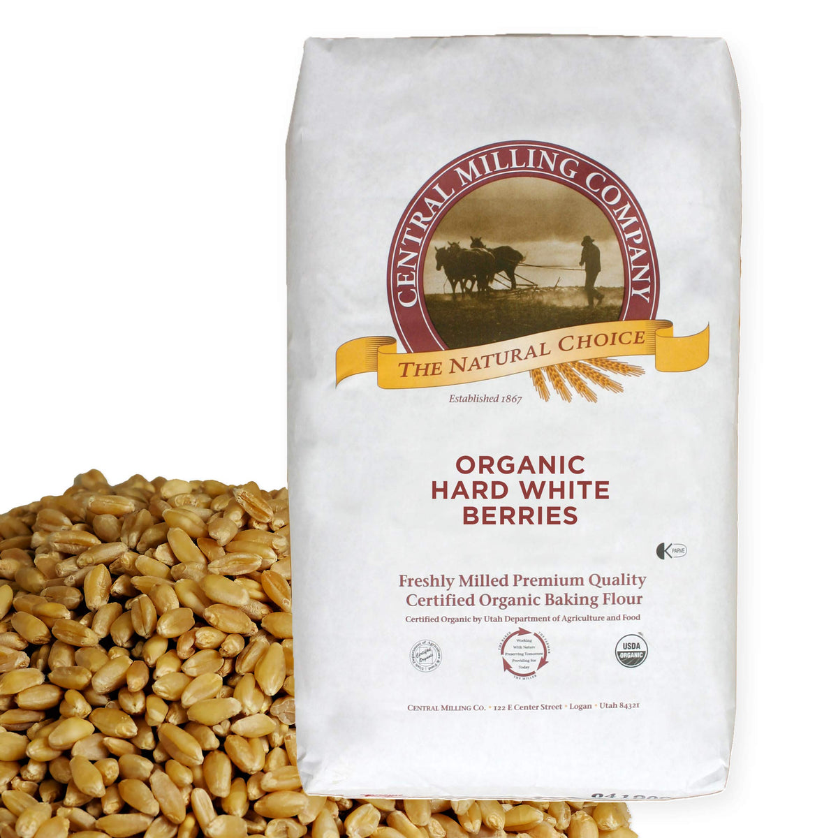 100% Organic Hard White Wheat Berries - 25 lbs