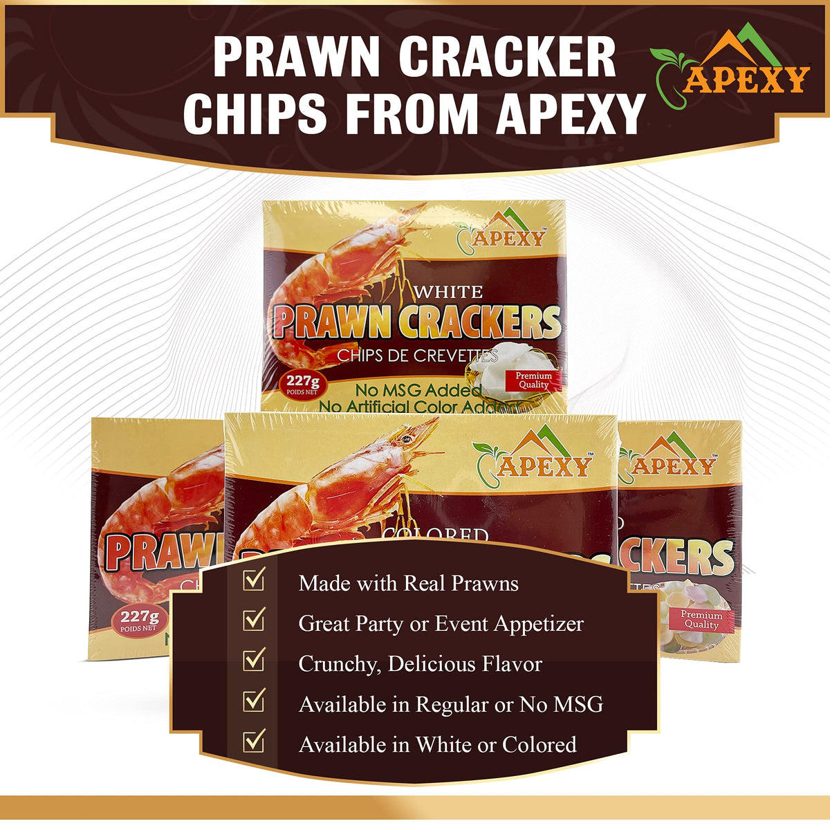 APEXY Authentic Prawn Crackers Uncooked, Crispy and Delicious Shrimp Chips for Party Appetizers and Snacks, Cook and Serve, 8 oz (227g), Pack of 2