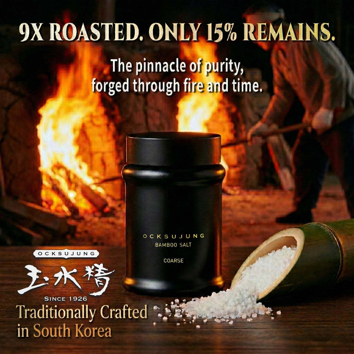 ONHWA 9X Roasted Bamboo Salt, Ultra-Fine Powder Korean Bamboo Salt for Seasoning, Mixing, and Quick Dissolving, 1.06 oz (30g)