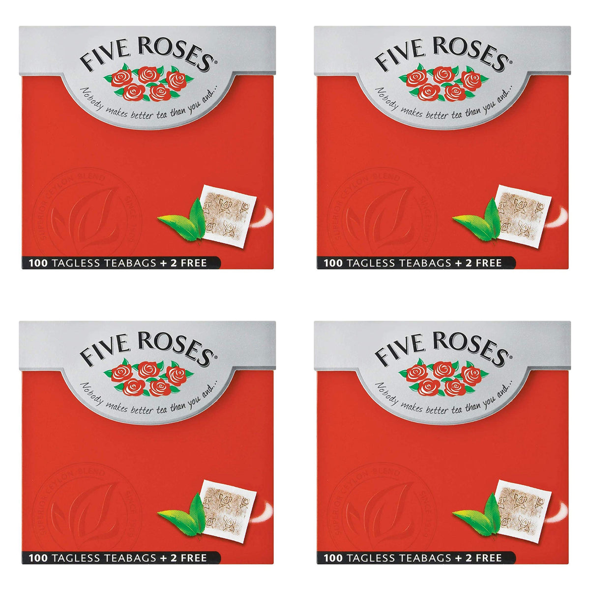 Five Roses Tea, 102 Tagless Teabags (Pack of 4)