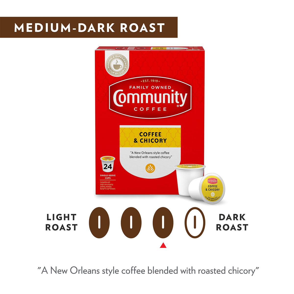 Community Coffee & Chicory 18 Count Coffee Pods, Medium Roast, Compatible with Keurig K-Cup Brewers
