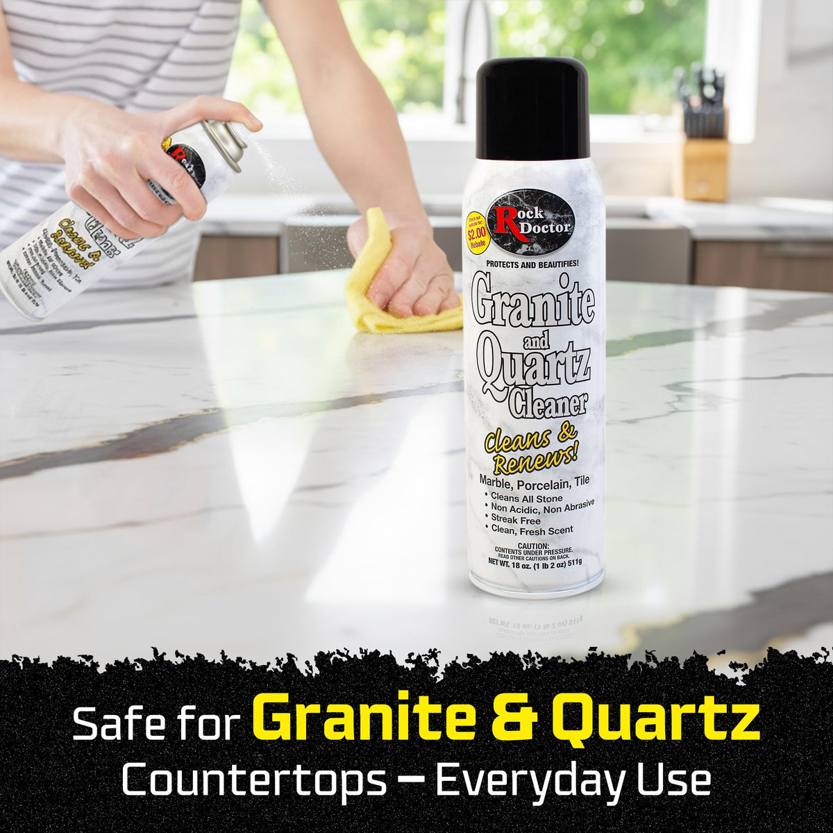 Rock Doctor Granite & Quartz Cleaner Spray 18 oz. Can, Cleans Tile, Marble, Kitchen Countertop, and Natural Stone Surfaces, Streak-Free Shine (6Pack)